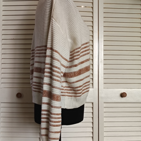 Lumiere Cream and Brown Striped Loose Knit Sweater - Picture 3 of 8